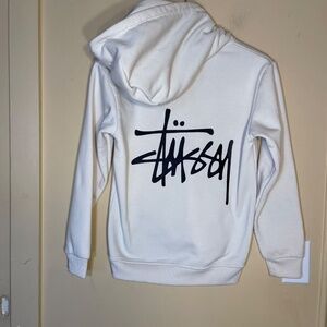 Stussy White Zip-Up Hoodie with Black Logo